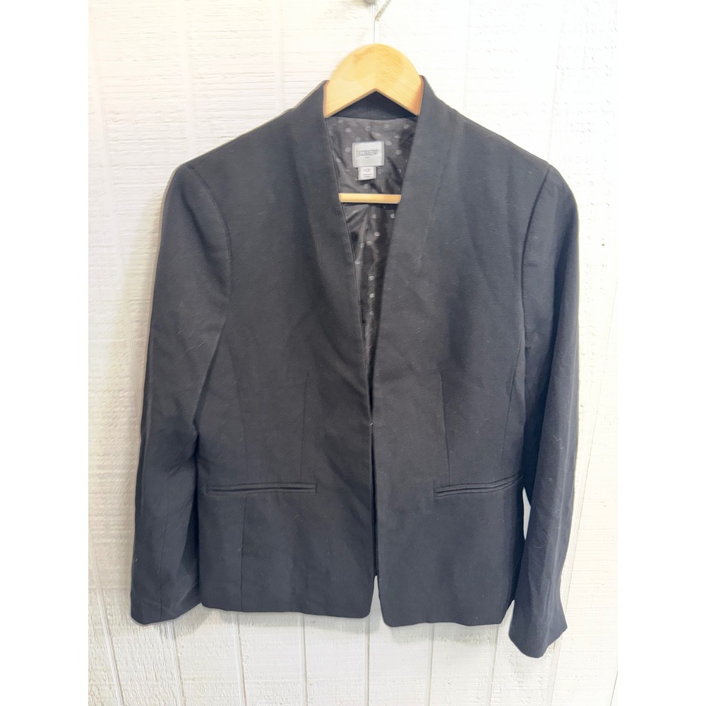 J.Crew Open Front Blazer Women Black Standing Collar Stretch Career Size 10